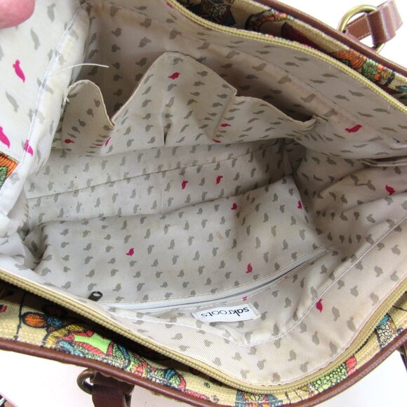 Sakroots Meadow Medium Beige and Multicolor Satchel with Embroidered Owl - Picture 9 of 11